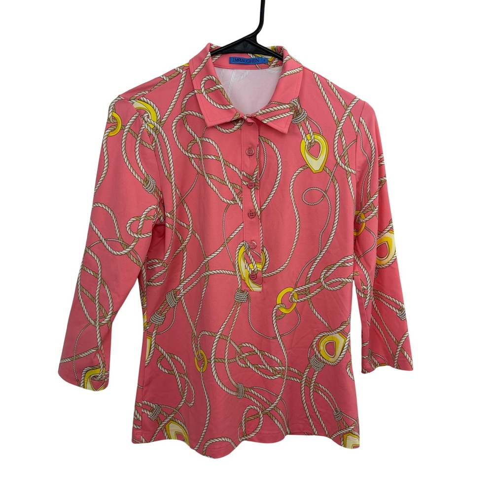 J.McLaughlin Top Womens Small Pink Nautical Rope Print Catalina Cloth 3/4 Sleeve